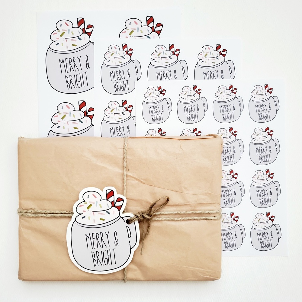 LB084 STICKERS Custom Poshmark Stickers Merry & Bright Mug Personalizable - Picture 5 of 7